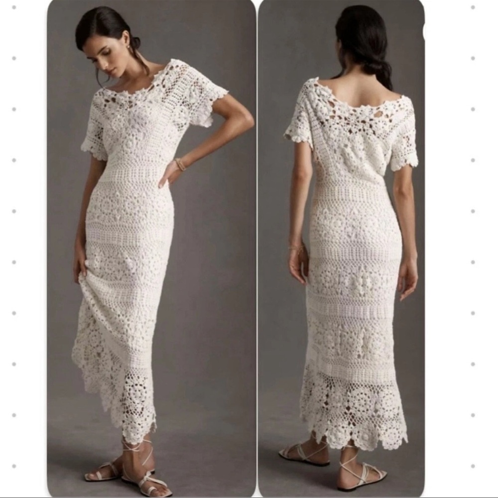 Anthropologie BHLDN x Free People Arwen Maxi Crochet Doily Boho Dress Size S